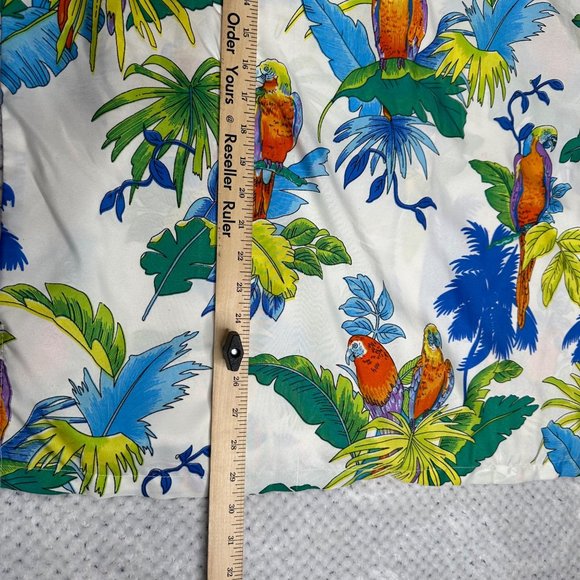 Rima Shirt Men XL Parrot Tropical White Blue Button Front Hawaiian Palm Tree - Picture 9 of 9